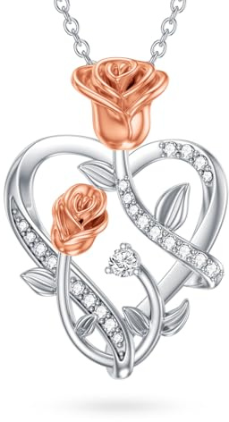 ORIDIO Diamant-Rosenherz Halskette für Damen 925 Sterlingsilber Labor-Diamant Herz-Anhänger mit Rose Schmuck Geschenk für frau Mutter