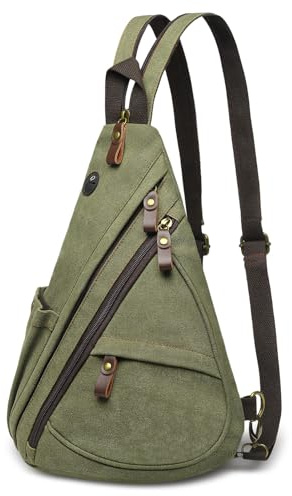 SUIKIHUM Canvas Sling Bag with Leather Zipper 3-in-1 Crossbody Backpack