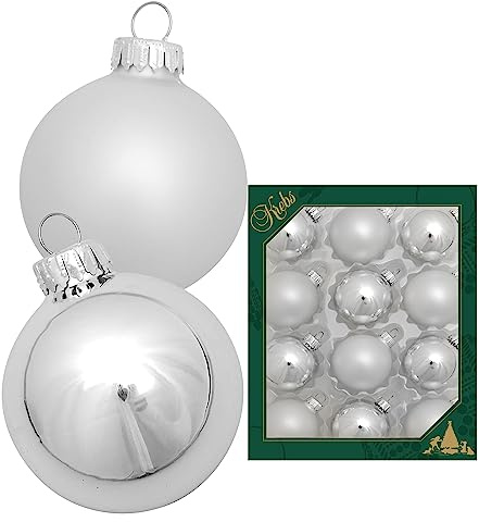 Krebs Glas Lauscha - Christbaumschmuck/Christbaumkugeln - Box mit 12 silbernen glänzenden Kugeln aus Glas in Einer Größe von 5cm