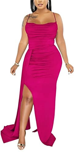 ETZRYSYB Vestido de mujer para mujer, con tirantes delgados, elegante vestido de fiesta de noche, fucsia, XL