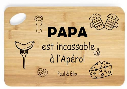 Planche à découper personnalisée pour Papa – Texte modifiable – Cadeau Fête des Pères original – Gravure laser 30x20 cm – Apéro, humour, prénom enfant