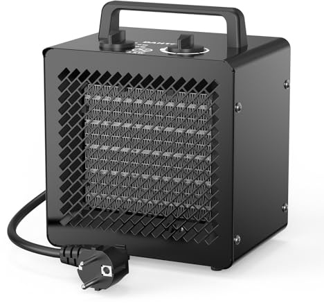 DAHTEC Keramik Heizlüfter 3000 W Heizstrahler Klein mit Thermostat, 3 Modi | Elektroheizer mit 2 Heizstufen & Ventilatorfunktion, Überhitzungsschutz, für Büro, Wohnzimmer & Werkstatt bis 30 m², Schwarz