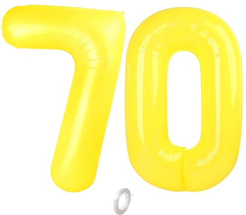 Balorise 40 Inch Giant Yellow Aluminum Balloon Number 70, Inflatable Helium, Large Number 0-9, 10-100 (101 cm), Foil Balloons Decoration for Birthday Party and Wedding