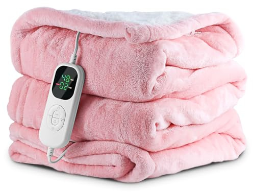 Aischens Flanell Baumwolle Sherpa Elektrische Heizdecke 200X180 Rosa Doppelschicht, 6 Heizstufen 1-10h Timer ETL-Zertifiziert, Überhitzungsschutz maschinenwaschbar Für Bett Couch Büro