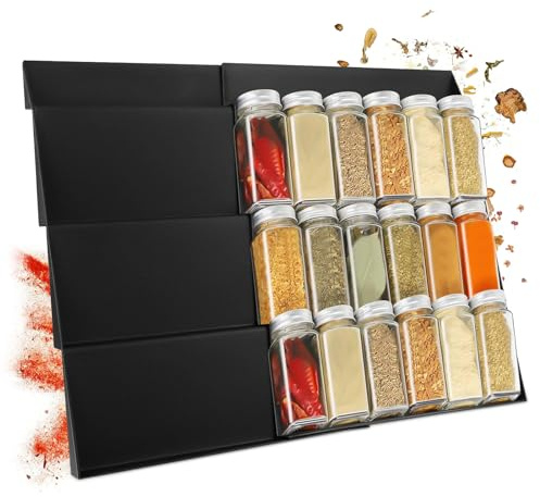 Kuvarix Gewürzregal Schublade, 2 PCS Ggewürz Organizer Schublade 39 x 30cm, Integriertes Gewürzschublade Organizer, Dreistufiges Treppendesign, für Küche, Arbeitsfläche, Schrank, Regal
