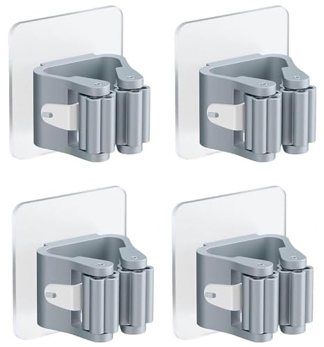 KIRZAX 4 Piezas Soporte Escobas Pared, Colgador Escoba,Adhesivos Ganchos para Colgar Escobas, para Muebles, Cocina, Baño, Jardín, Garaje o Cualquier Estancia Del Hogar (Gris)
