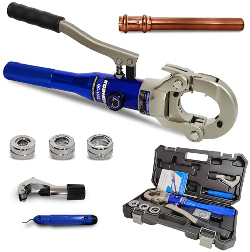 KORISER Copper Tube Fittings Hydraulic Pipe Crimping Tool with 1/2,3/4 and 1 Jaw Copper Pipe Press Crimper Pressing Pliers, with Pipe Cutter