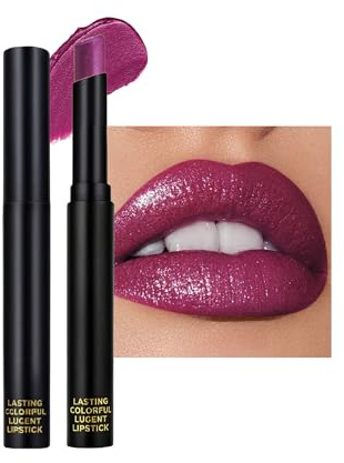 Glitzer Lippenstift Lila, Metallic Shimmer Lipstick, Diamond Shiny Matte Lipstick, Full Coverage Intensive Farbe, Wasserfest Langlebig Not-Stick Cup, Cremige Lipgloss Make-up für Weihnachten-10