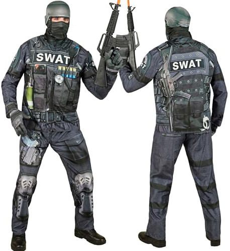 W WIDMANN MILANO Party Fashion - Set costume SWAT con maschera, outfit completo per Halloween e Carnevale