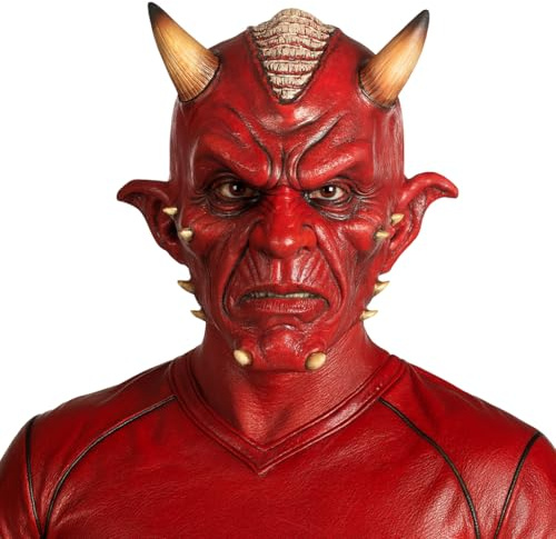 MIMIKRY Teufelmaske Rot mit Hörnern Horror-Maske Latex Maske Teufel Halloween Kostümzubehör Satan Dämon