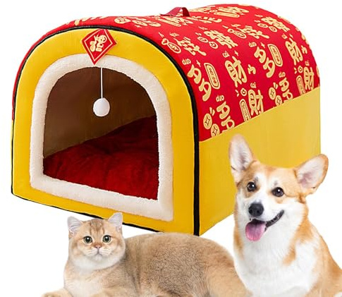 Nhujevkom Maison pour Chien,Caverne De Nid Chaud avec Coussin | Nid d'hiver Chaud pour Chat | pour Les Chats, Les Petits Animaux, Les Lapins, Les Chiots, Le Jeu Et Le