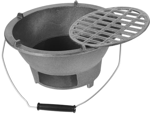 DOITOOL Parrilla De Carbón Hierro Fundido Redonda Para Barbacoa Portátil Grande Resistente Para Camping y Calefacción Exterior Multifuncional