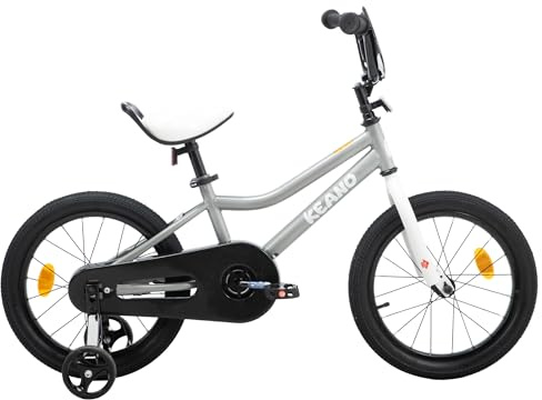 KEANO Lexicon 16 Zoll Kinderfahrrad für Jungen &Mädchen im Alter von 5-7 Jahren, 16 Zoll Kinderfahrräder mit Stützrädern, Silber