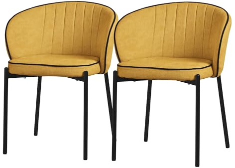 ML-Design Esszimmerstühle 2er Set Senf, Küchenstühle mit Stoffbezug und Metallbeinen, Wohnzimmerstuhl mit Rückenlehne, Polsterstühle für Esszimmer & Küche, Gepolsterte Stühle Ergonomischer Sessel