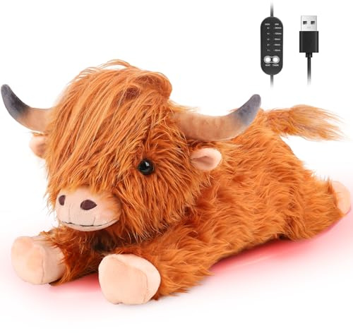 Highland Cow Heating Pad for Period Cramps Menstrual Pain Relief, Portable Electric Heat Pads USB Powered, Cute Cows Plush Stuffed Animals Gift, Funny Gifts for Women Teen Girls Birthday Christmas