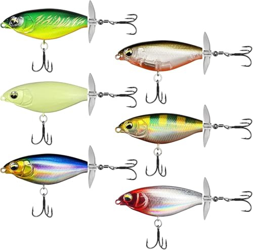 Dwitkul 6 Stück Topwater Angelköder, Wobble Oberfläche Schwimmende Köder für Arschen Forellen Hecht Zander, Oberflächenköder für Süß- oder Salzwasser