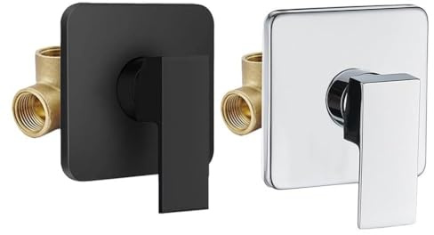 RichVibe Cuerpo de válvula mezcladora termostática montada en la pared, válvula de ducha oculta de latón con control de un solo mango, agua fría y caliente, 1/2 pulgada, color negro