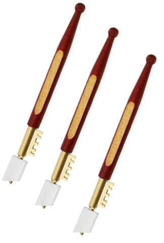 Tacdas Glasschneider mit Diamantspitze, 3-Teiliges Glasschneider-Set, Professionelles Glasschneidewerkzeug mit Holzgriff für Glas, Fliesen
