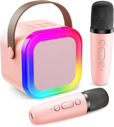 Funmo Karaoke Micrófono para Niños,Máquina de Karaoke Infantil Micrófonos Inalámbricos Altavoz Bluetooth Portátil con Efectos de Cambio de Voz y Luces LED (Rosa)