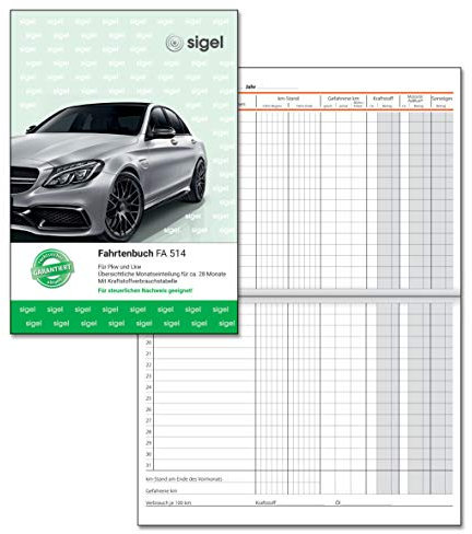 SIGEL FA514 Fahrtenbuch für PKW und LKW, A5, 64 Seiten - für Deutschland und Österreich, vom Finanzamt anerkannt, aus nachhaltigem Papier