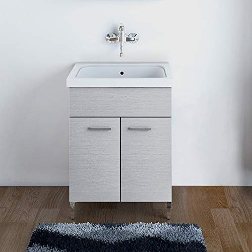 Nuby Mobile Lavatoio per Lavanderia, Grigio, Vasca in Ceramica, con Strofinatoio Integrato, L.60xP.50xH.86.5 cm