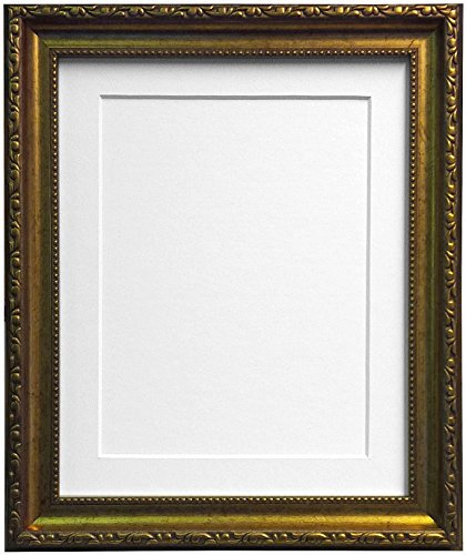 Cadre photo shabby chic doré avec passe-partout blanc 60 x 80 cm pour image de 50 x 70 cm (verre plastique)