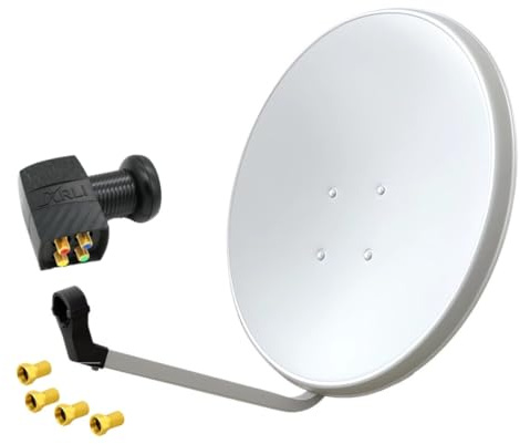 60cm HD Sat Anlage Quad LNB + 4 F-Stecker Digital 4 Teilnehmer Antenne Weiss UHD 4K