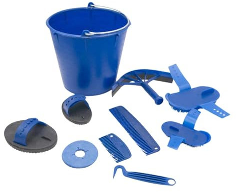 AMKA Putzset für Pferde Pflegeset Bucket Stalleimer mit Putzzubehör, blau