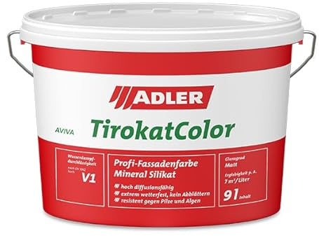 ADLER AVIVA Tirokat-Color - 1 Liter - B08/6 Basalt - Wetterbeständige, mineralische Fassadenfarbe auf Wasserbasis. Hochwertige Silikatfarbe für außen
