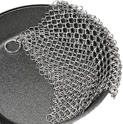 Cast Iron Cleaner. Steel Scrubber - Cookware Cleaner For Skillet, Wok, Pot, Pan | Hygenic Option to Scouring Pad | Does Not Rust like Steel Wool | Protects Cookware Seasoning (Square 7 x7)