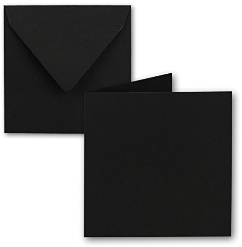 25x Quadratisches Falt-Karten-Set - 15 x 15 cm - mit Brief-Umschlägen - Schwarz - Nassklebung - für Grußkarten, Einladungen & mehr