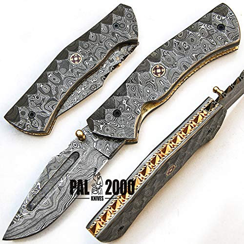 PAL 2000 SBSG 9493 Couteau de Poche Pliant Lame en Acier Damas entièrement personnalisé à la Main avec Gaine supérieure Chef Cuisine Maison Jardin Camping Outil Collection Couteaux de pêche et Autres