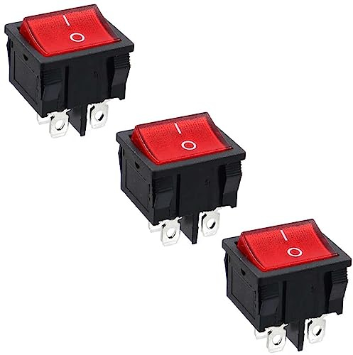 WITTKOWARE 3 Stück Kontroll-Wippenschalter, Einbaumaße 22x19mm, 2-polig, EIN/AUS, 6A/250V~, I/O, snap-in, Wippen-/Leuchtfarbe rot