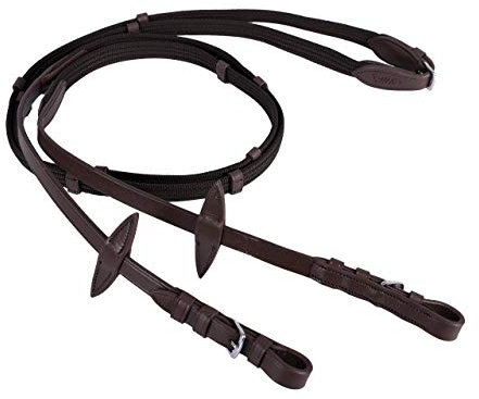 QHP Web Zügel Gurtzügel mit Lederstegen (dunkel-) braun und schwarz (Pony, Dunkelbraun)