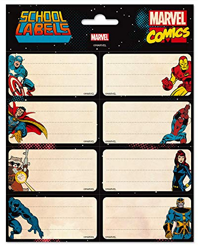 Grupo Erik: Étiquettes adhésives Marvel Avengers | Étiquettes adhésives colorées 8 x 4 cm à utiliser pour personnaliser des cadeaux, des cahiers ou d'autres produits de papeterie, étiquettes
