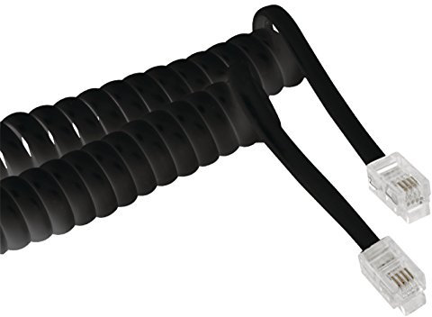 KnnX 28086 | Telephone handset stretchy coiled spiral curly cable | extends from 30cm to approximately 120cm | Black