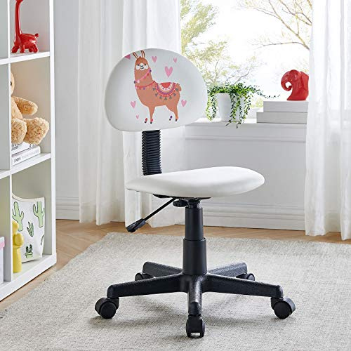 CARO-Möbel Drehstuhl Alpaca für Kinder Kunstleder in weiß, Kinderschreibtischstuhl höhenverstellbar ergonomisch mit Lama Motiv, Scchreibtischstuhl auf Rollen