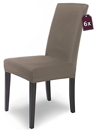 SCHEFFLER-Home Fundas Sillas de Comedor Elásticas MIA – Set de 6 Elegantes Fundas Sillas Ajustables – Fundas para Sillas en Microfibra con Banda Elástica, Topo