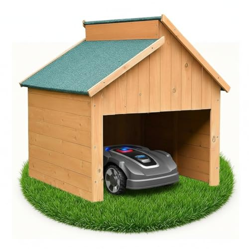 Melko Abri de jardin en bois pour robot tondeuse, 85 x 85 x 82,5 cm, offre une protection contre la chaleur, les rayons UV et la pluie, vert
