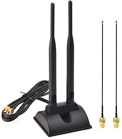 Eightwood WiFi Antenne 2.4G / 5.8G Dual Frequency Magnetic 6dBi RP-SMA Adapter 2m Verlängerungskabel mit 2 STK MHF4 Kabel ür WLAN PCIe Karten Wirelesse Router Bluetooth TP-Link Dlink MEHRWEG