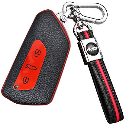 ontto Autoschlüssel Hülle Cover für VW ID.3 ID.4 Golf 8 Seat Leon MK 4 Tarraco Ateca Skoda Octavia 2020 Schlüsselhülle TPU Leder Schlüsselanhänger Schlüssel Schutz Etui Fernbedienung 3 Tasten-Rot