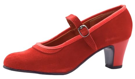 PASARELA - Zapatos Flamenco Mujer con Hebilla y Clavos Rojo Cuero Mujer Color: Rojo Talla: 36