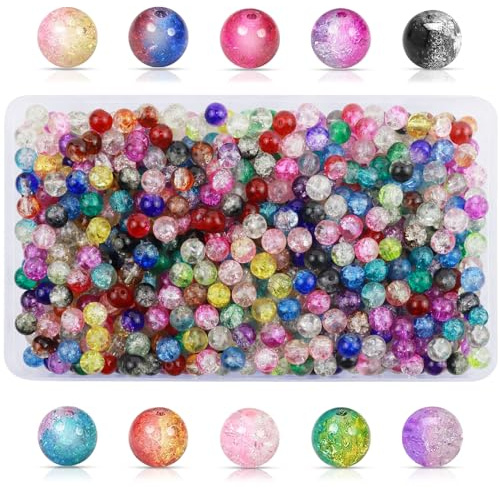 GZhaizhuan Crackle Glasperlen 8mm Bunte Perlen zum Auffädeln, 600 Stück | Runde Bastel Perlen mit Löchern für Schmuckherstellung & DIY Handwerk Dekor, Bastelperlen