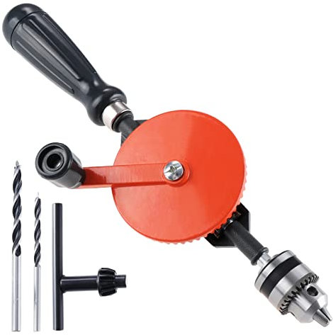 WiMas Handbohrmaschine Manueller Kurbelbohrer 1/4 Zoll (0.6mm-6mm) Doppelritzeln Handbohrer Spannfutter mit 2PCS Bohrer für Kunststoff Acryl Holz Leiterplatte Stanzen