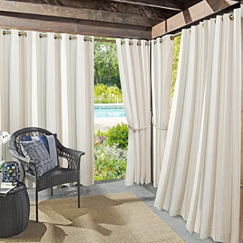 Sun Zero Valencia 2-Pack Cabana Stripe Indoor/Outdoor UV Protectant Energy Efficient Grommet Curtain Panel Pair