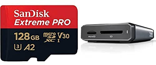 SanDisk Extreme PRO 128GB UHS-I microSDXC card + SD adapter + RescuePRO Deluxe with the SanDisk Professional PRO-READER SD and microSD