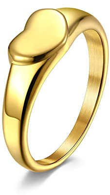 Bishilin Ring Damen Edelstahl, Freundschaftsringe Herz 7MM Partnerringe Frauen Ringe Gold Personalisiert Gr.52 (16.6)