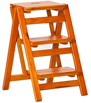 Klappleiter Klappstufen Leiterstuhl Tragbare 3-Schritt-Leiter, Massivholz-Klappschritthocker, multifunktionale hölzerne Faltbare Steplder für die Küchenbüro-Bibliothek