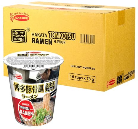 Acecook IPPIN Instant Ramen Cup Hakata Tonkotsu Flavour Noodles 73g (16 Cups) 博多豚骨風ラーメン杯面