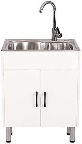 Meuble de Rangement Ensemble évier,Évier Inox de Cuisine 1 Bac Professionnel avec Robinet,évier économique avec Meuble Inférieur,Meuble de Base avec 2 portes,évier Buanderie Indépendant ( Color : Wit